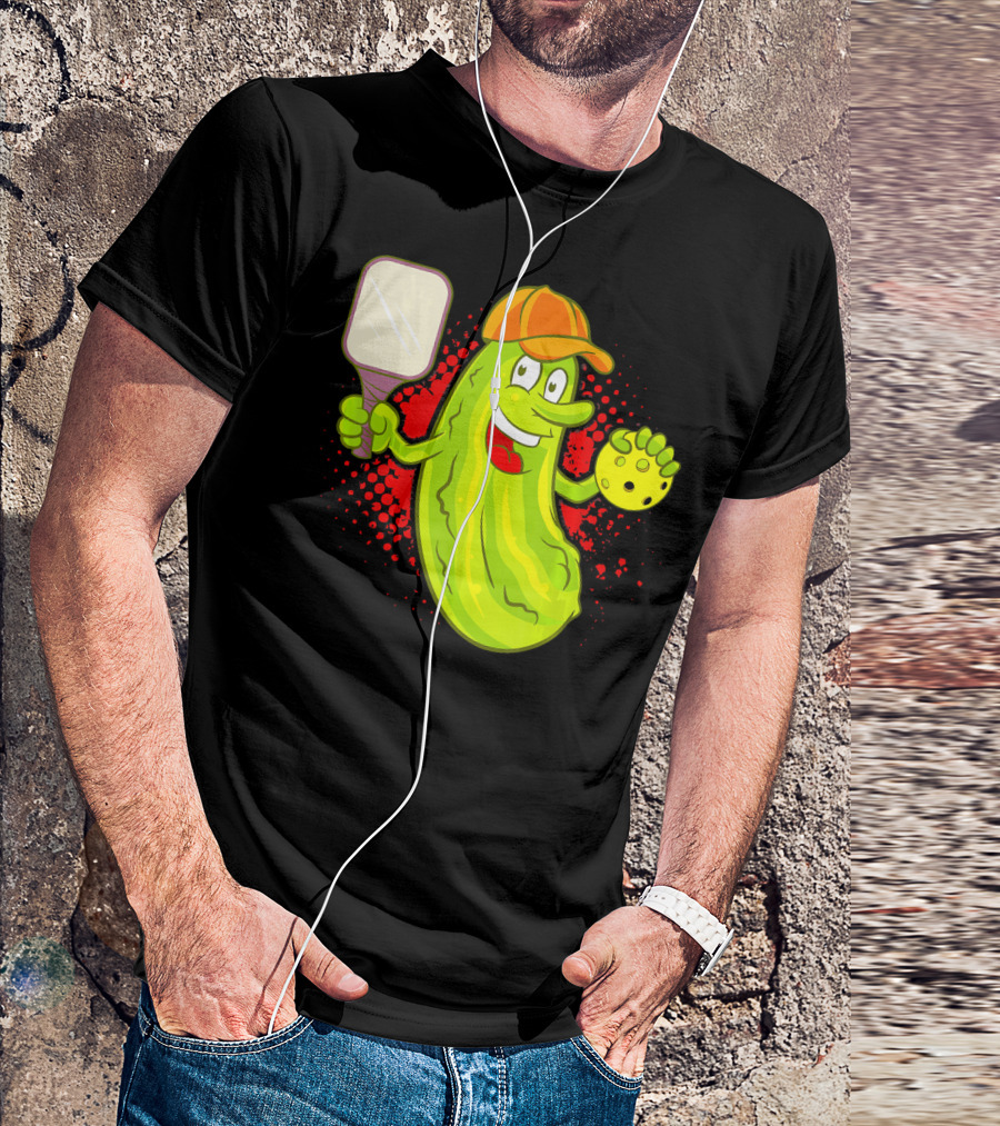 Pickleball Pickle Funny Humor With Paddle And Ball T-Shirt