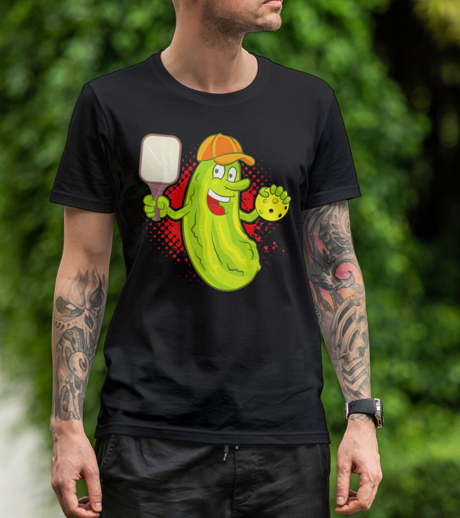 Pickleball Pickle Funny Humor With Paddle And Ball T-Shirt