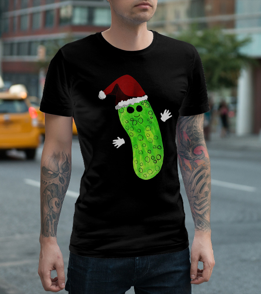 Christmas Pickle Wearing Santa Hat T-Shirt