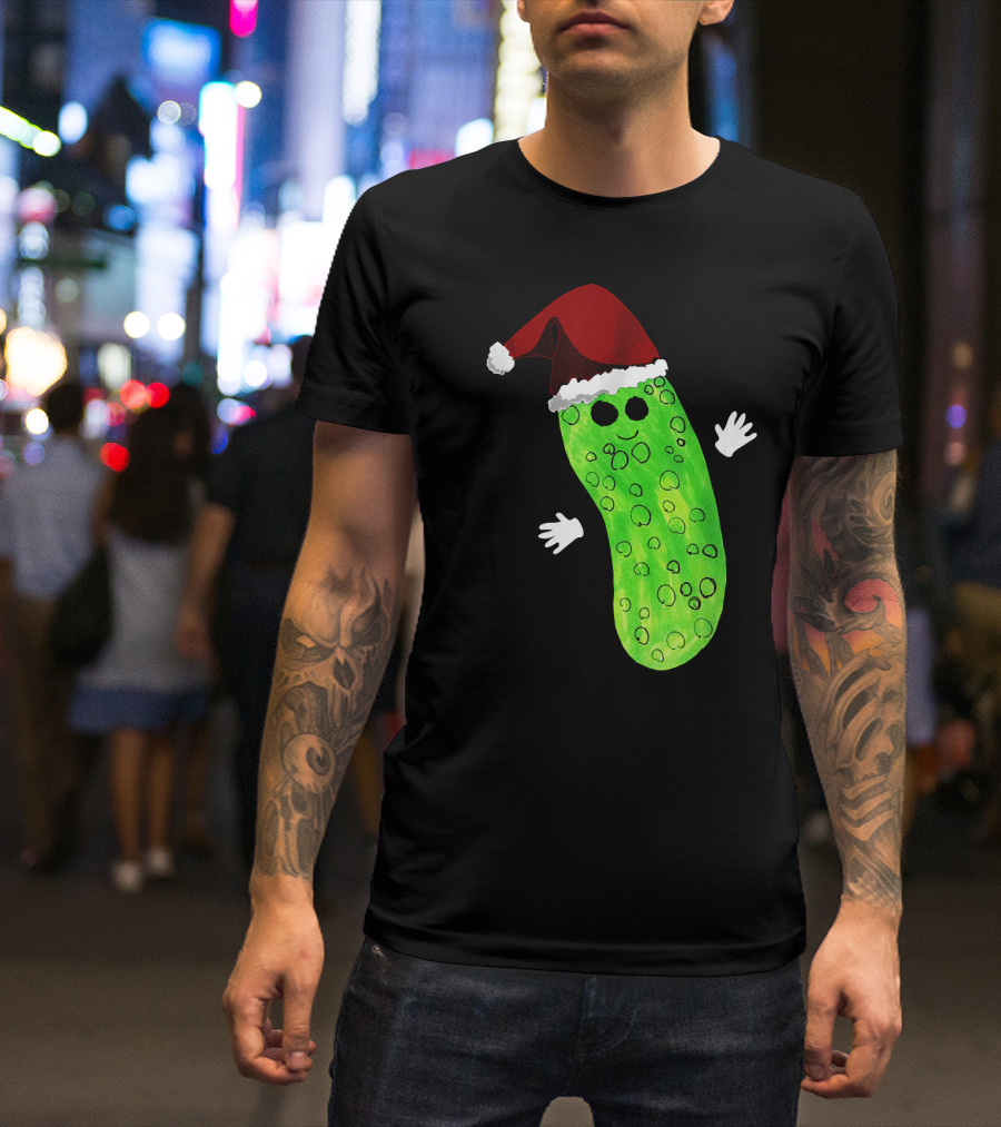 Christmas Pickle Wearing Santa Hat T-Shirt