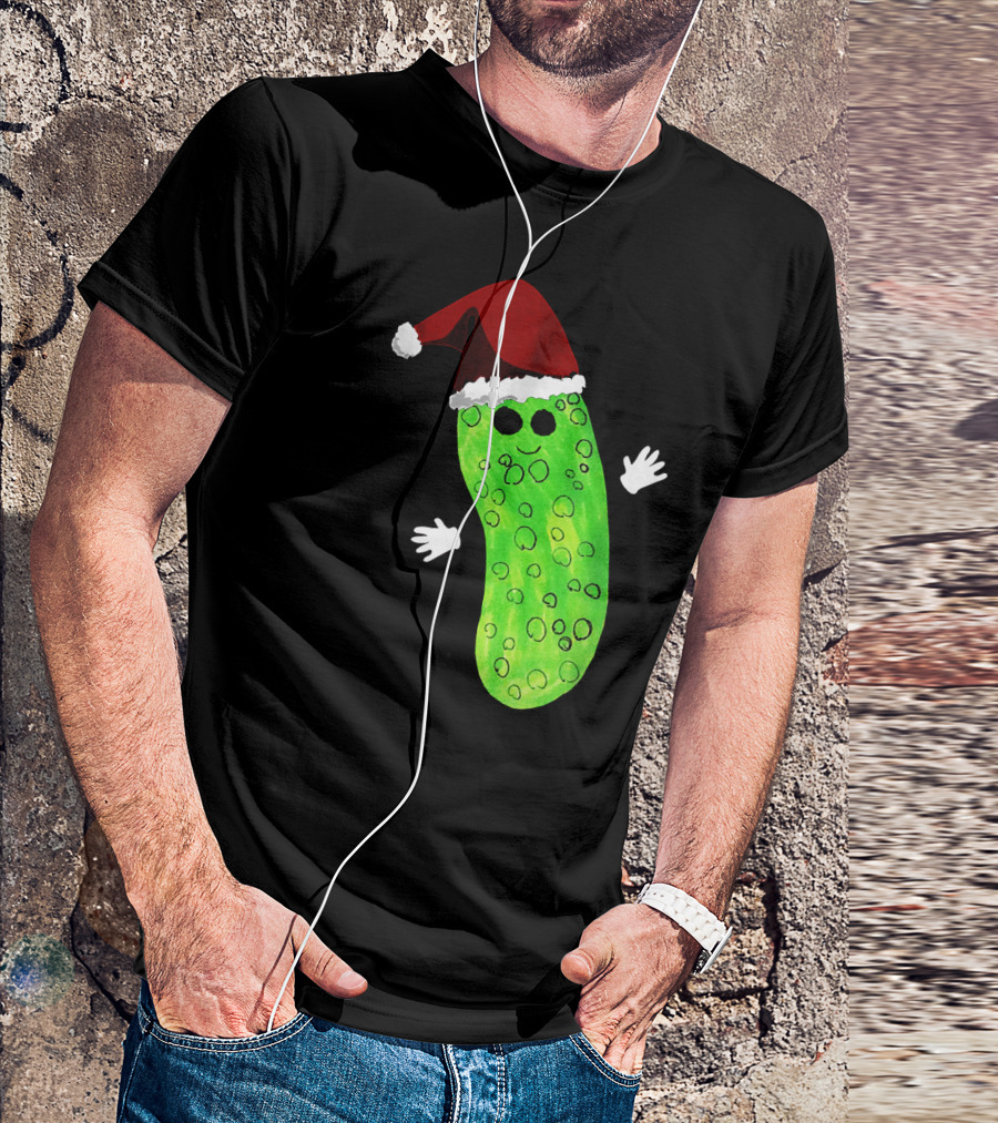 Christmas Pickle Wearing Santa Hat T-Shirt