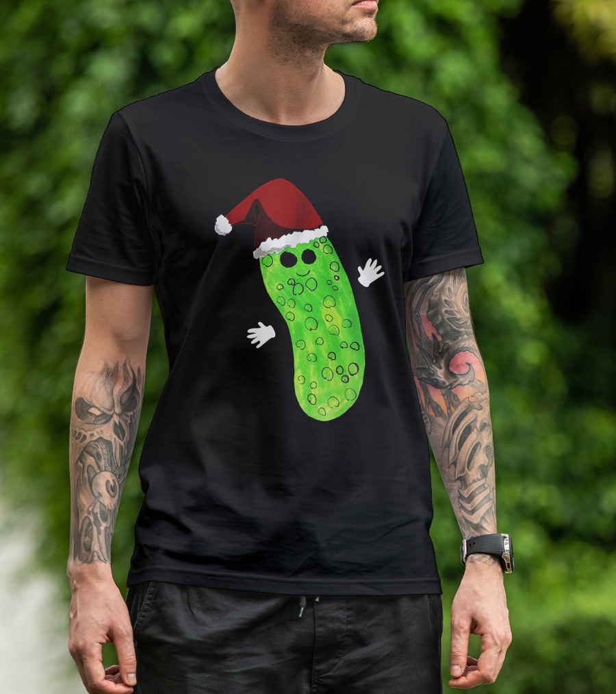 Christmas Pickle Wearing Santa Hat T-Shirt