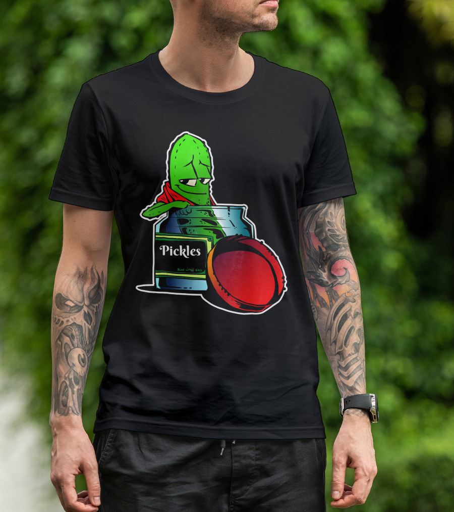 Pickles In Jar Funny Pickle Lover With Blue Lid And Red Sauce T-Shirt