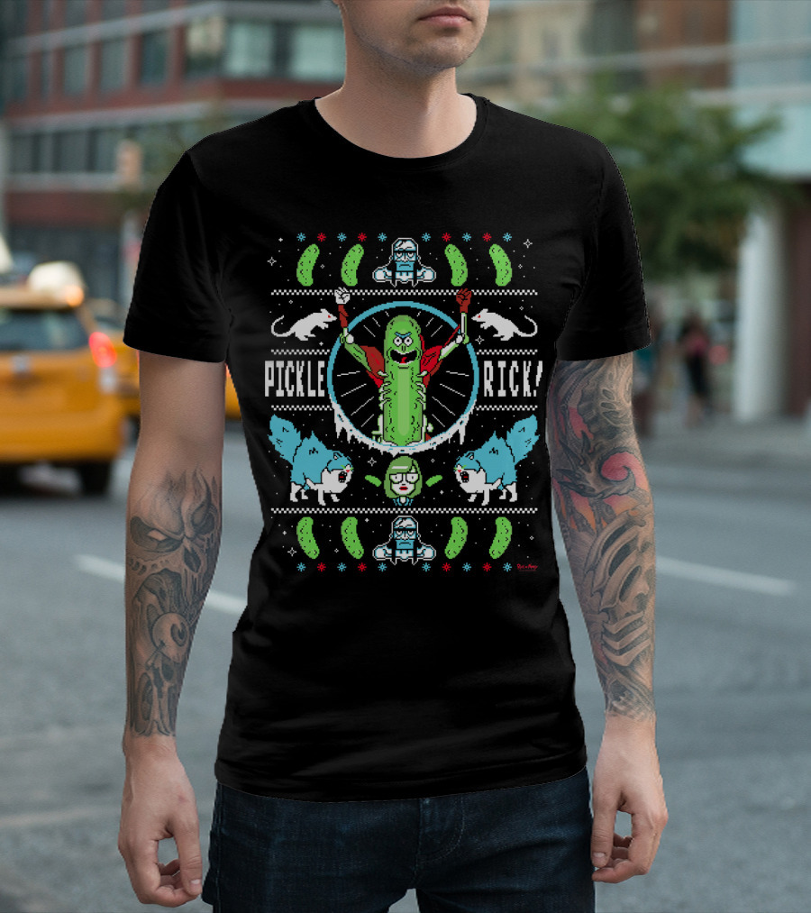 Pickle Rick Merry Christmas Ugly Sweater Style Rick and Morty T-Shirt