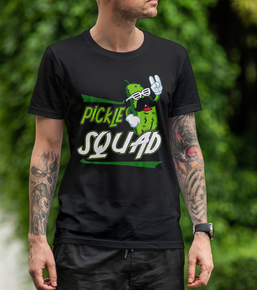 Pickle Squad Great Pickles Lover Retro Cool Mustache Rocker T-Shirt