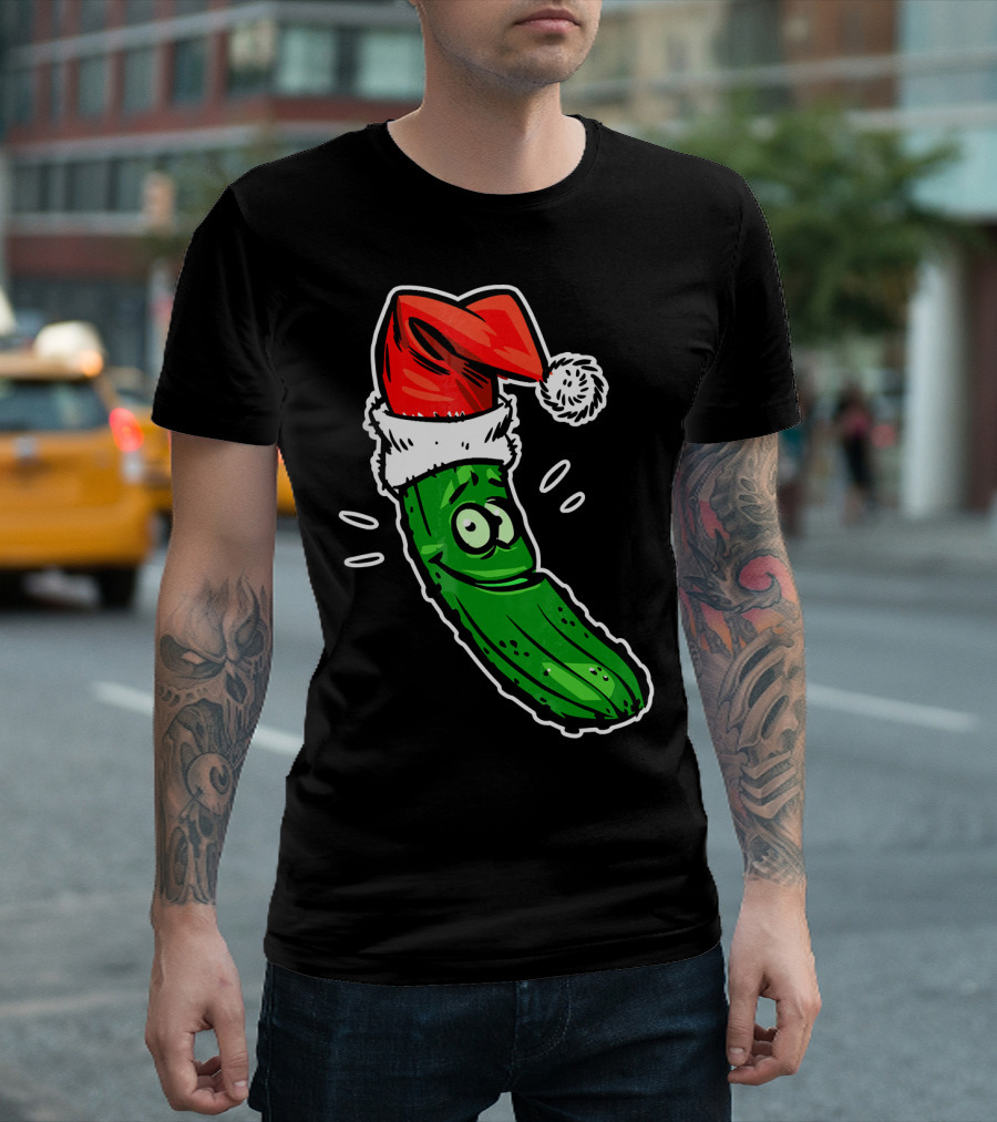 Funny Santa Pickle Christmas Cartoon Santa Hat T-Shirt