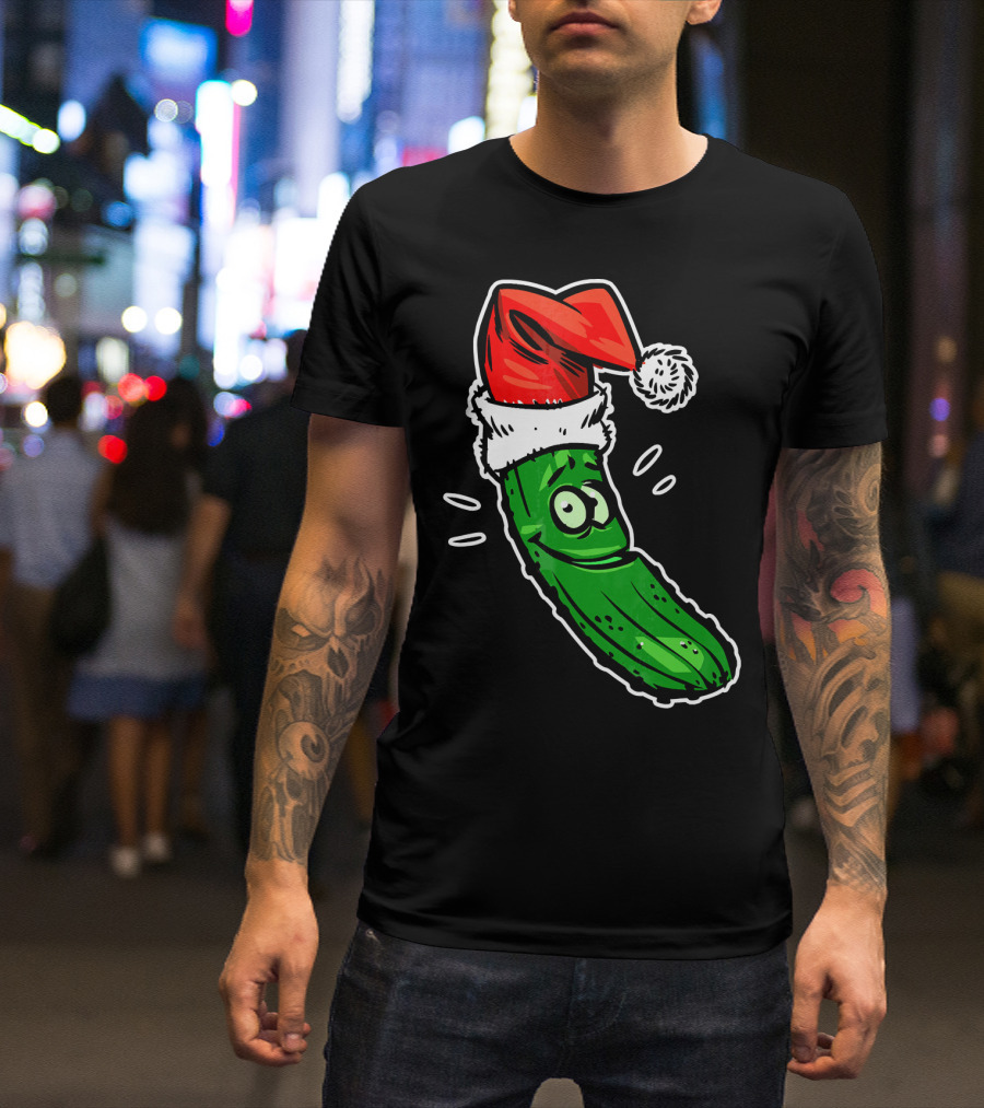 Funny Santa Pickle Christmas Cartoon Santa Hat T-Shirt