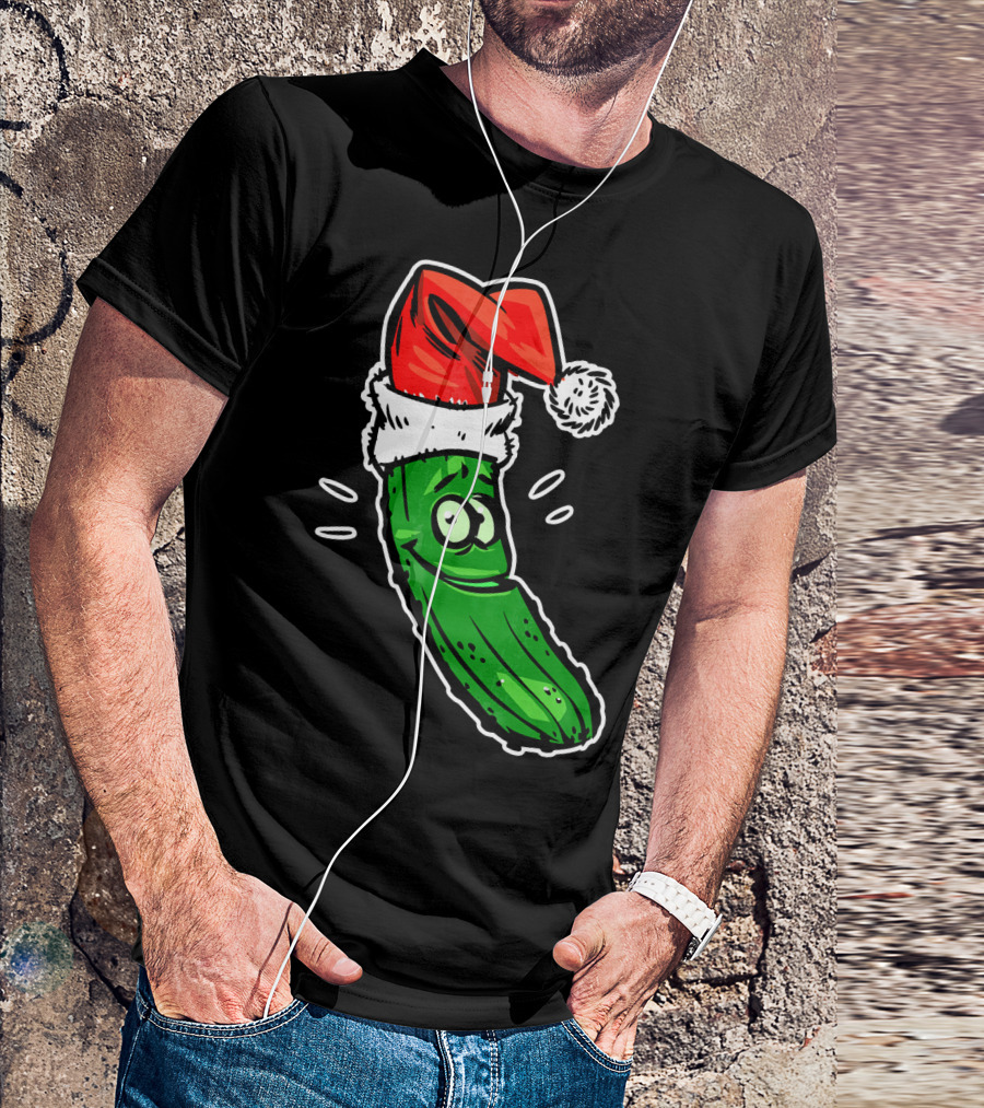 Funny Santa Pickle Christmas Cartoon Santa Hat T-Shirt