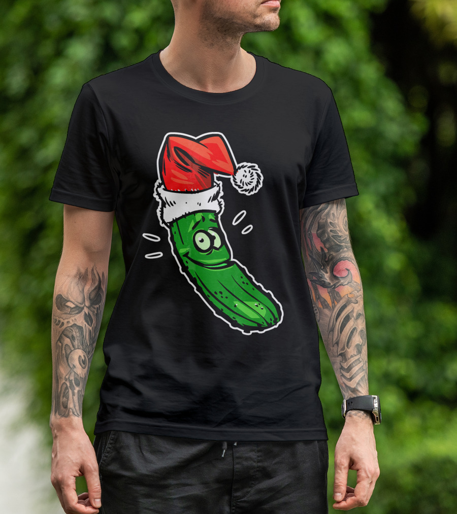 Funny Santa Pickle Christmas Cartoon Santa Hat T-Shirt