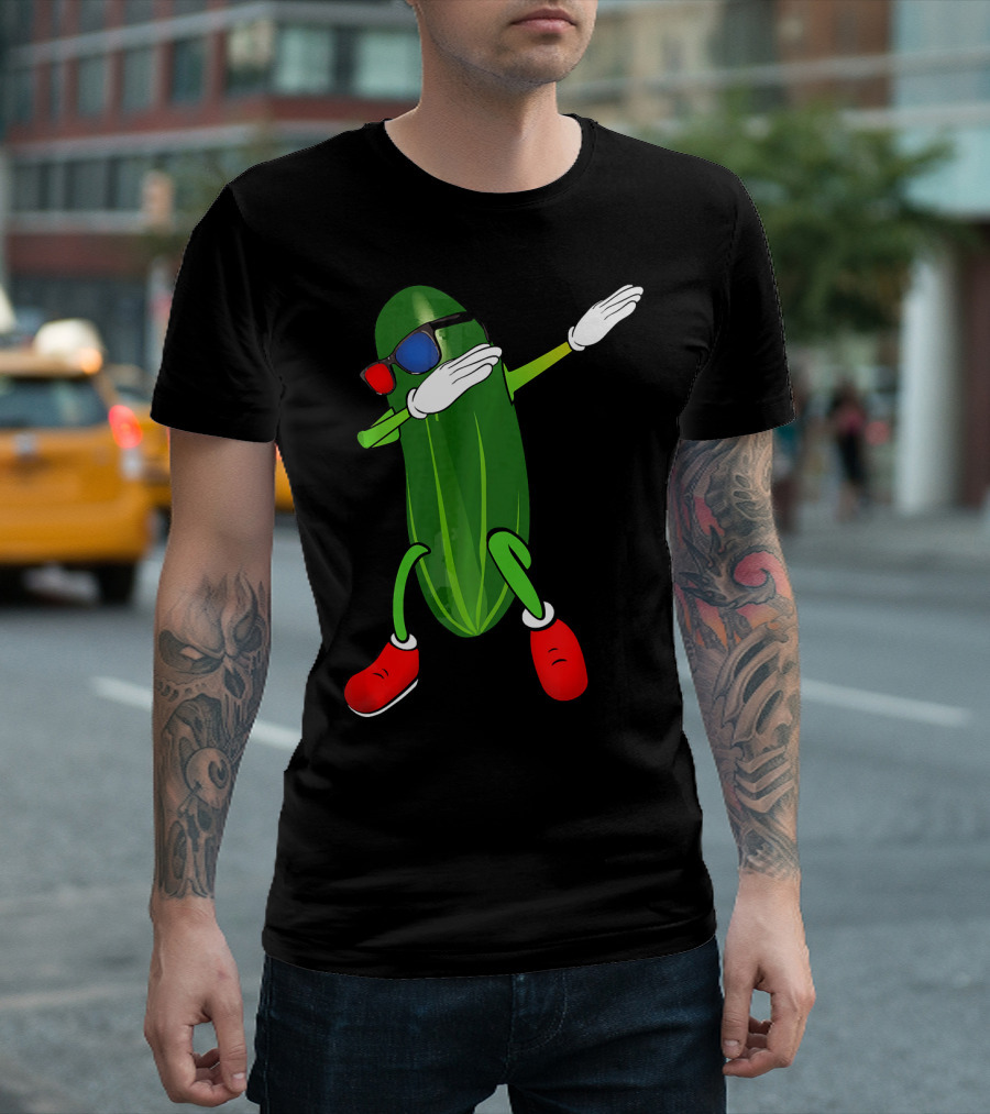 Dancing Cucumber Pickle Lover Dabbing with Sunglasses and Red Shoes T-Shirt