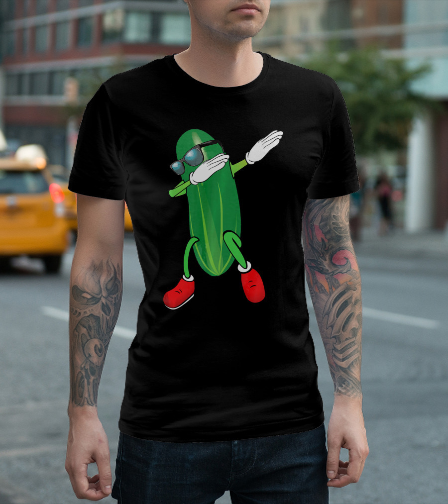 Dabbing Cucumber Pickle with Sunglasses and Red Shoes T-Shirt