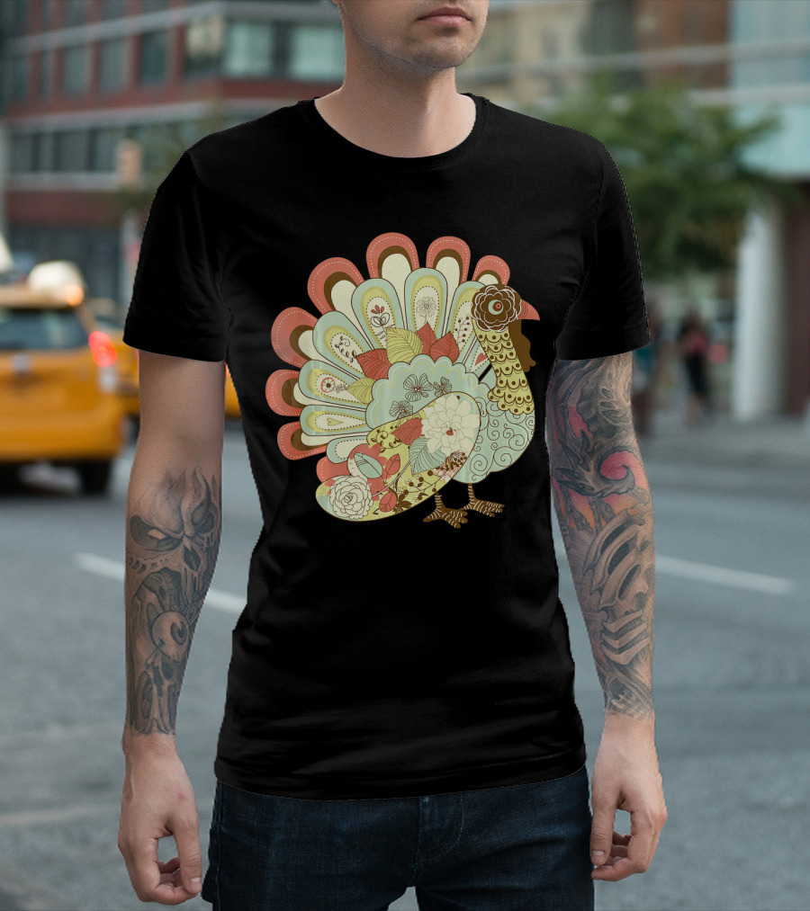 Retro Thanksgiving Turkey Vintage Floral T-Shirt