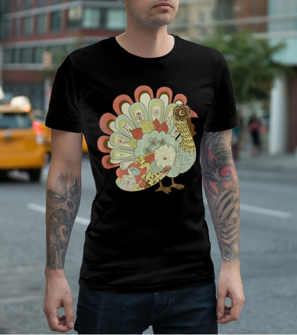 Retro Thanksgiving Turkey Vintage Floral T-Shirt