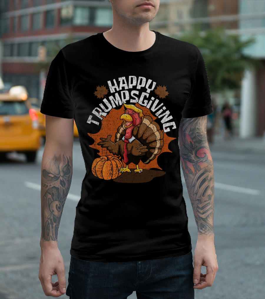 Happy Trumpsgiving Funny Thanksgiving Turkey With Pumpkin T-Shirt