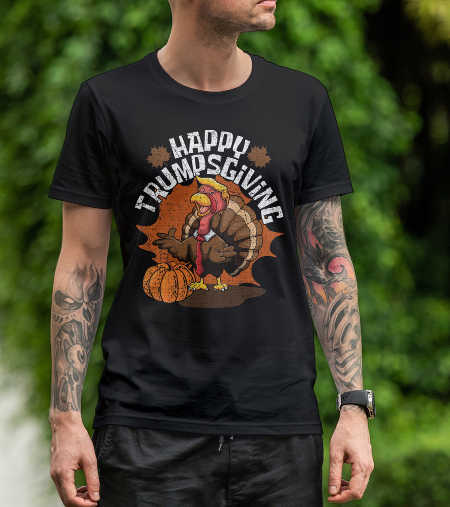 Happy Trumpsgiving Funny Thanksgiving Turkey With Pumpkin T-Shirt