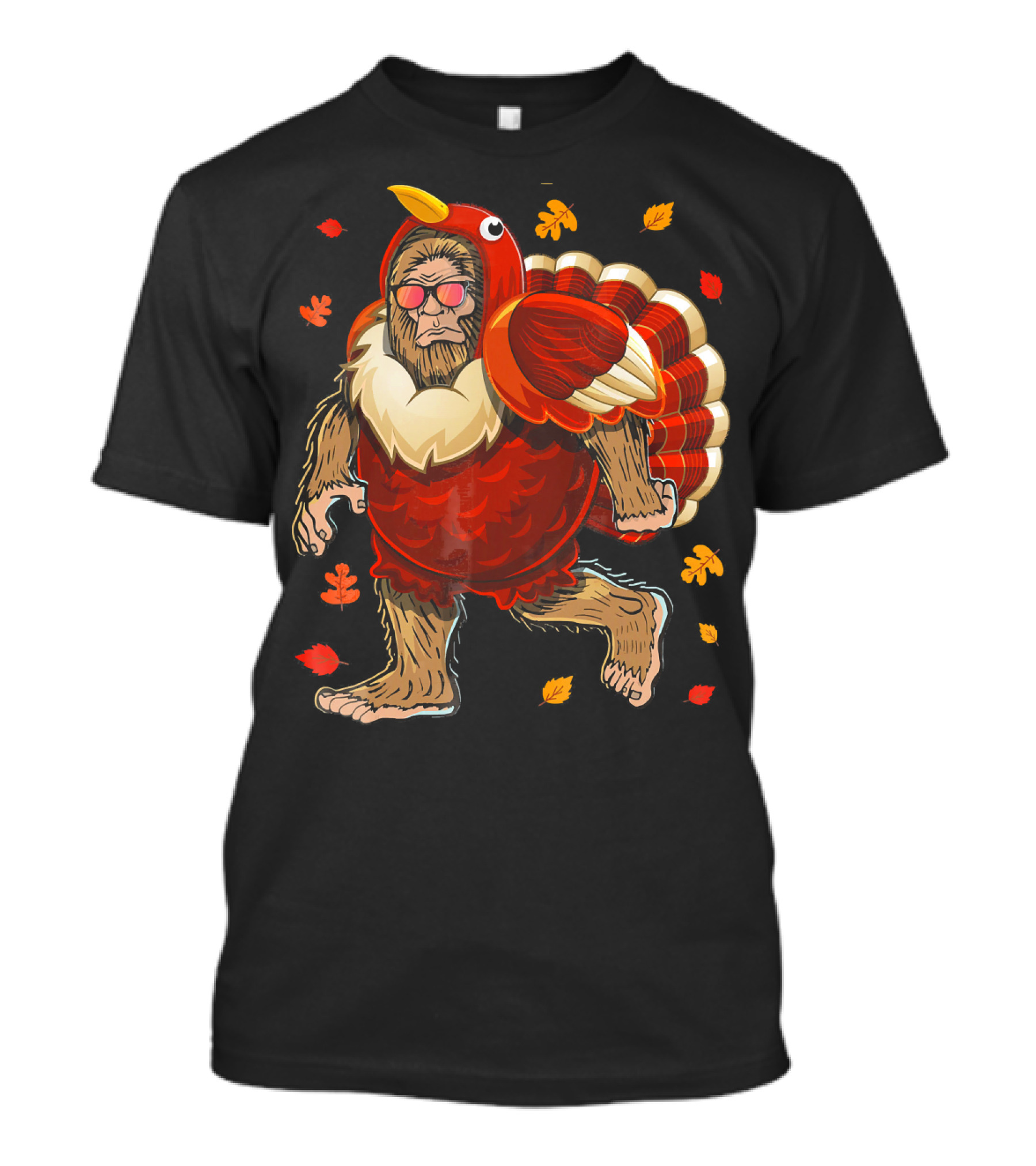 Thanksgiving Bigfoot Turkey Costume Fall Leaves T-Shirt