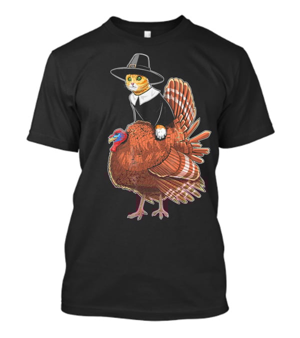 Thanksgiving Cat Dressed As Pilgrim Riding Turkey T-Shirt
