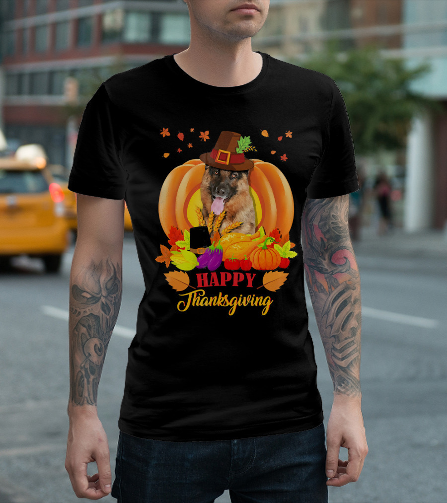 German Shepherd Happy Thanksgiving Pumpkin Harvest Dog T-Shirt