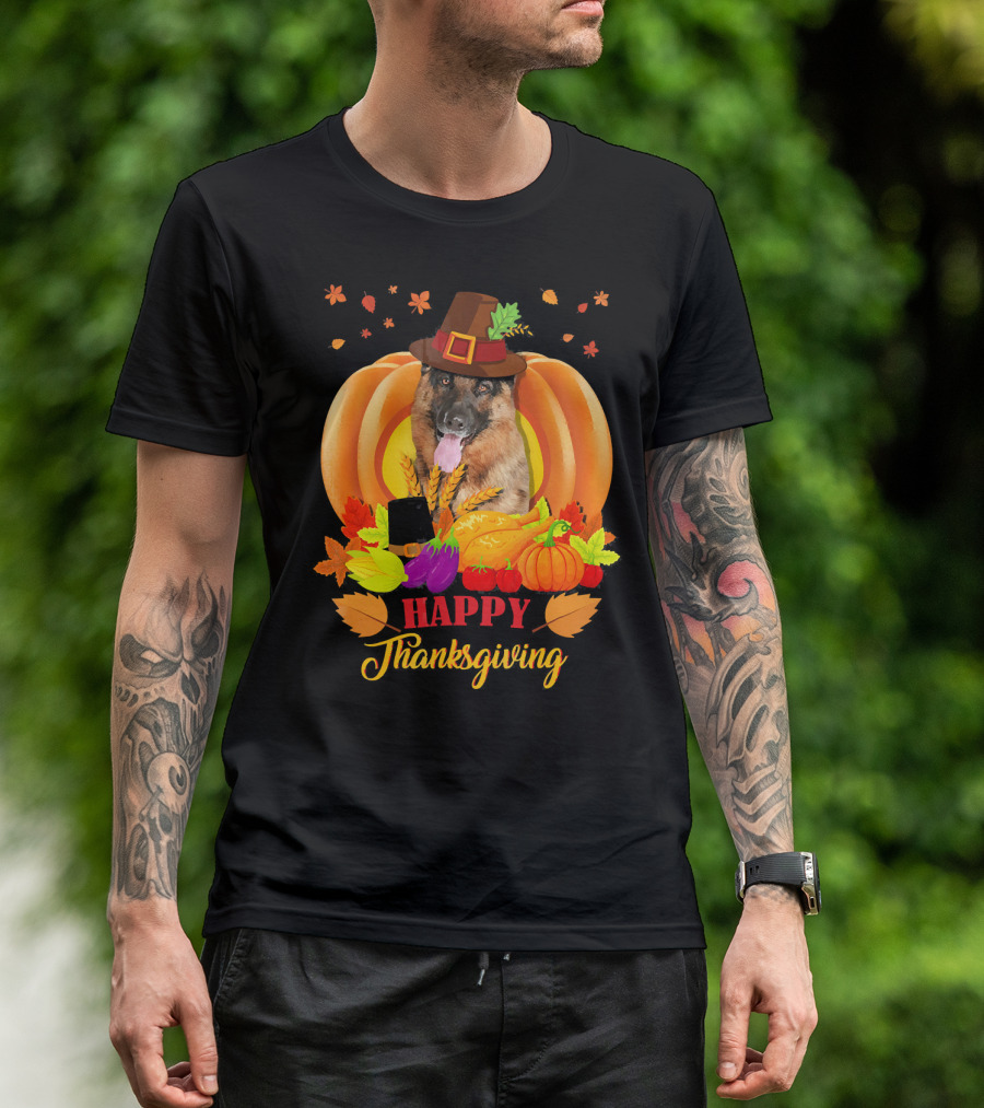 German Shepherd Happy Thanksgiving Pumpkin Harvest Dog T-Shirt