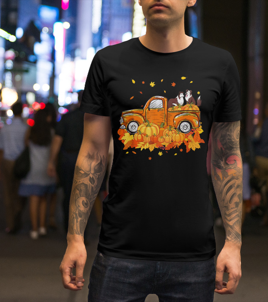 Heeler Pumpkin Truck With Fall Leaves And Pumpkins For Halloween T-Shirt