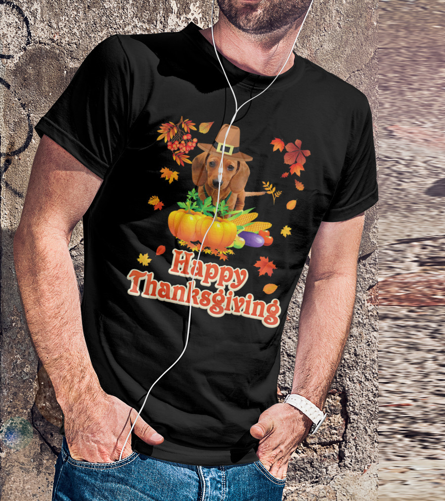 Happy Thanksgiving Dachshund Dog Pumpkin T-Shirt