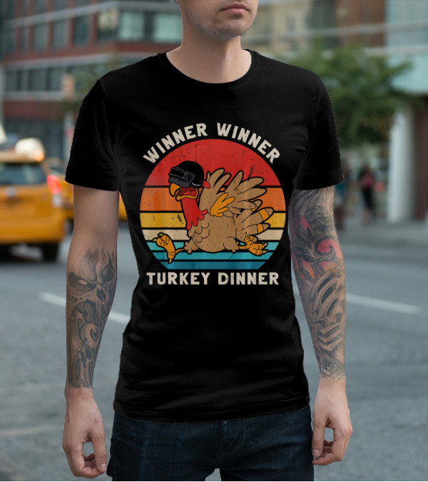 Winner Winner Turkey Dinner Retro Turkey With Helmet T-Shirt