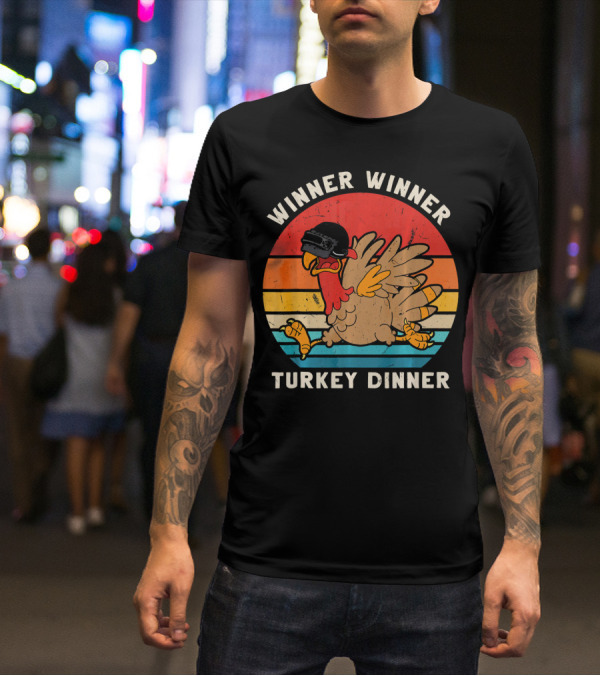 Winner Winner Turkey Dinner Retro Turkey With Helmet T-Shirt
