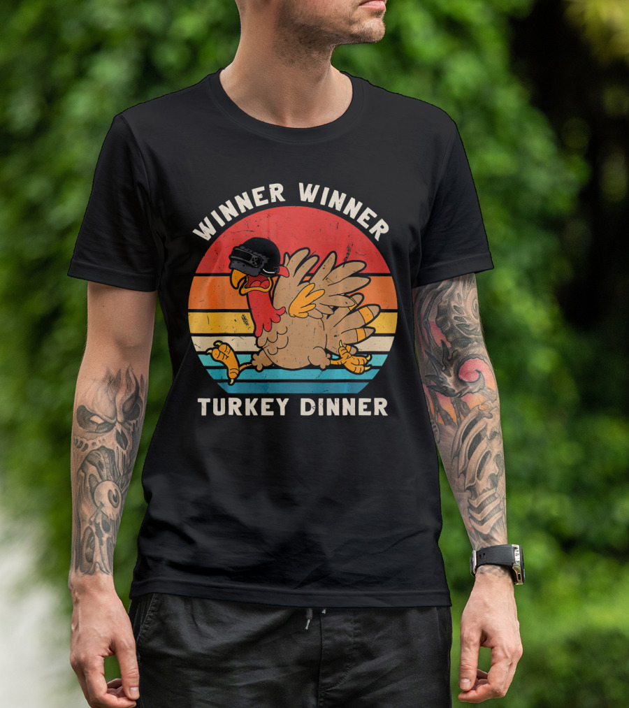 Winner Winner Turkey Dinner Retro Turkey With Helmet T-Shirt