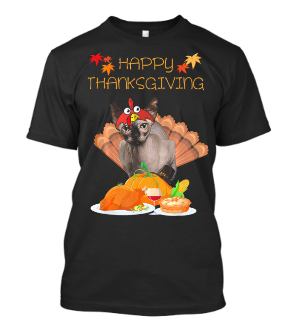 Happy Thanksgiving Sphynx Cat Turkey Feast T-Shirt