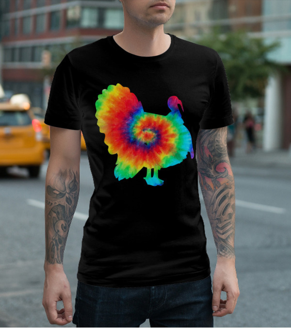 Tie Dye Turkey Thanksgiving Spiral Color Burst T-Shirt