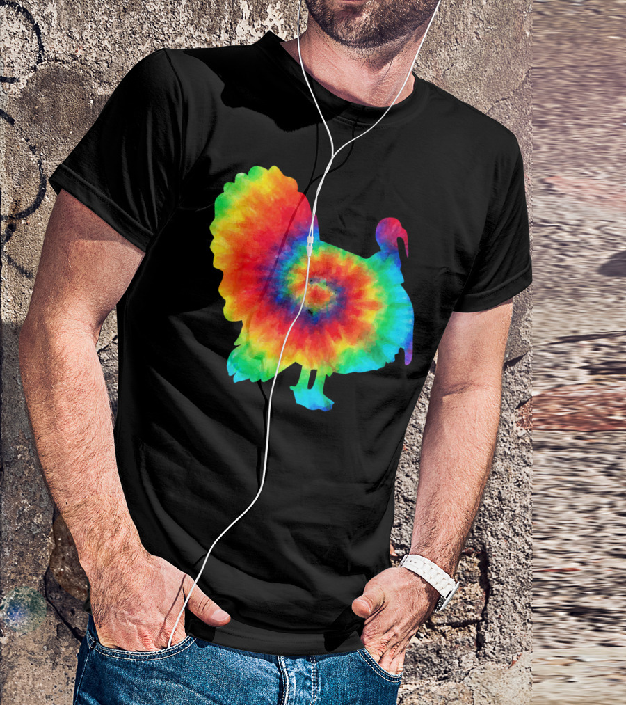 Tie Dye Turkey Thanksgiving Spiral Color Burst T-Shirt