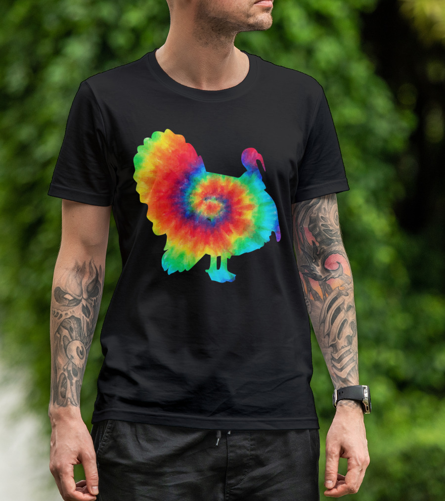 Tie Dye Turkey Thanksgiving Spiral Color Burst T-Shirt