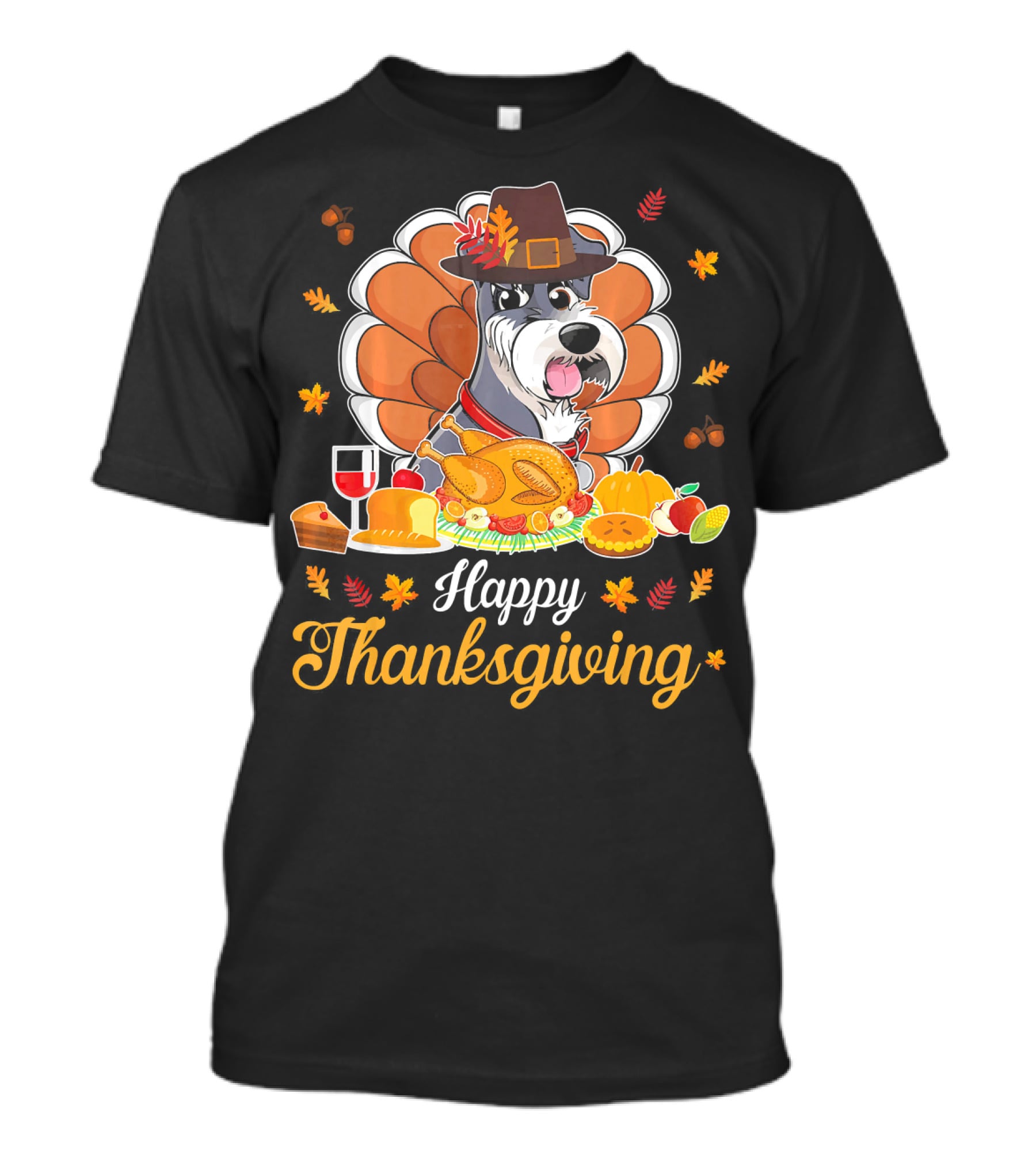 Happy Thanksgiving Schnauzer Pilgrim Turkey Feast Wine T-Shirt