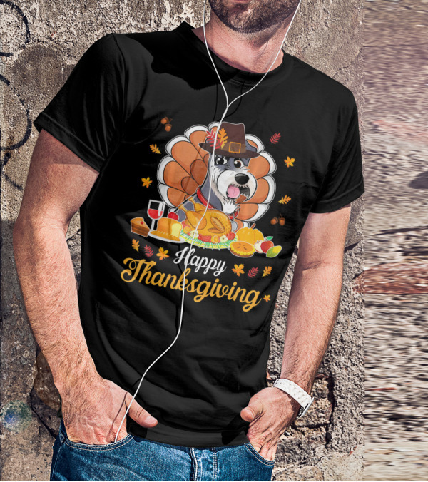 Happy Thanksgiving Schnauzer Pilgrim Turkey Feast Wine T-Shirt
