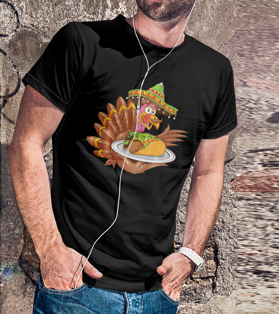 Cool Turkey Wearing Sombrero Holding Tacos T-Shirt