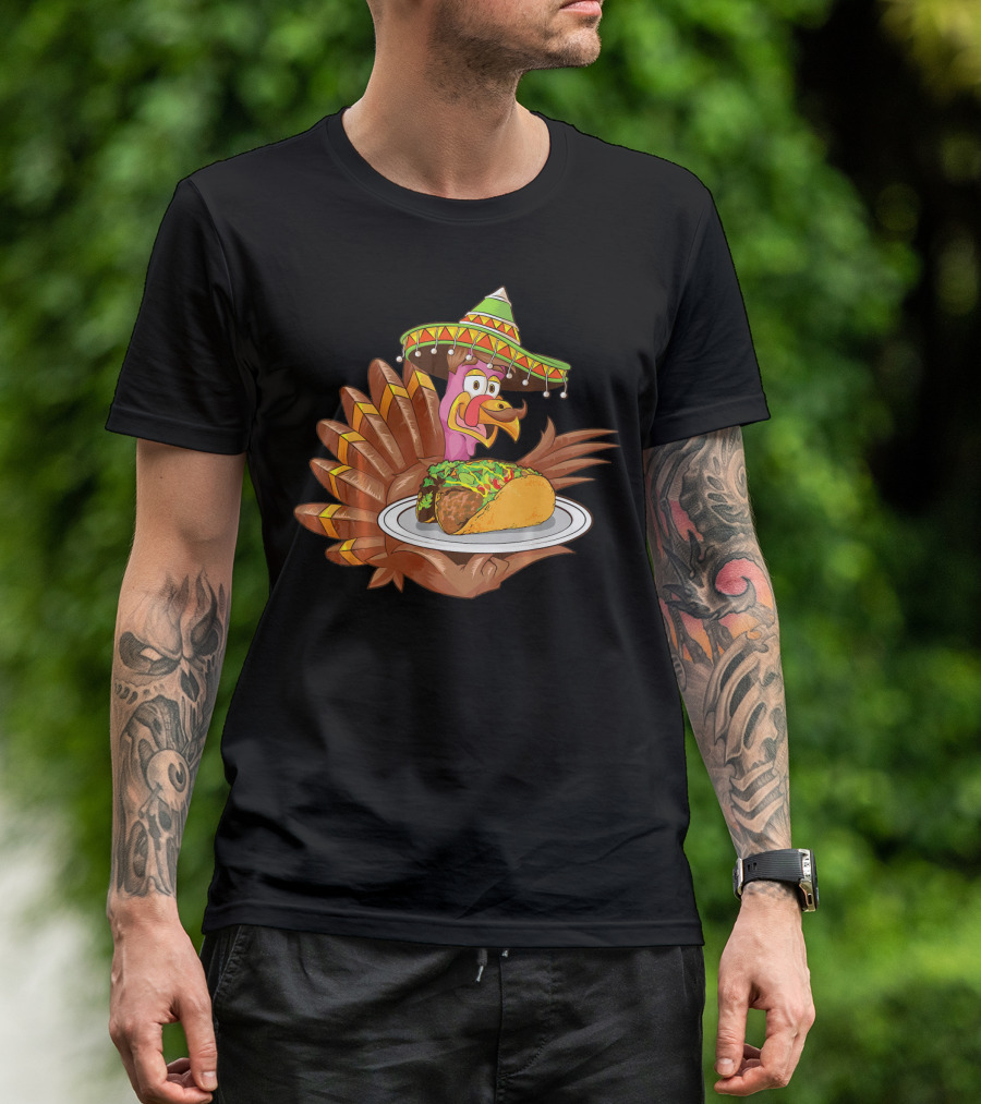 Cool Turkey Wearing Sombrero Holding Tacos T-Shirt