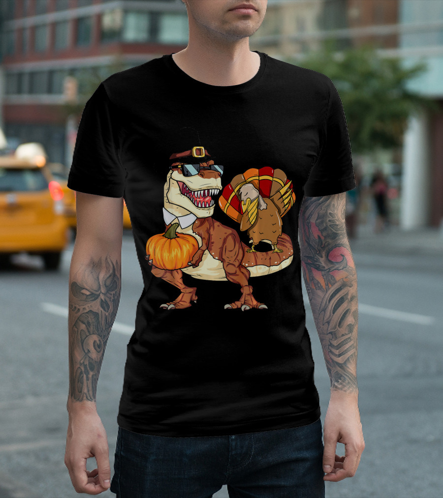 Thanksgiving Rex Dinosaur Dab Pumpkin Turkey T-Shirt