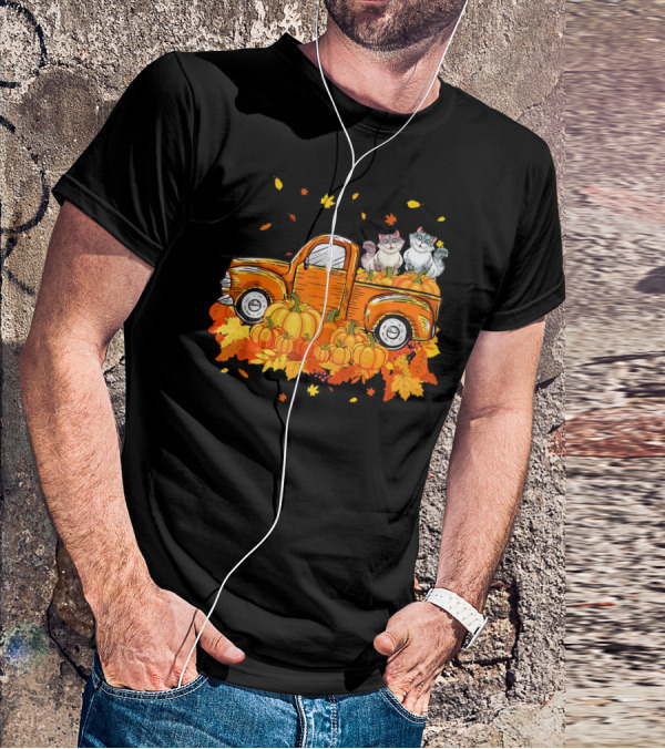 Cat Pumpkin Autumn Truck With Cats And Pumpkins T-Shirt