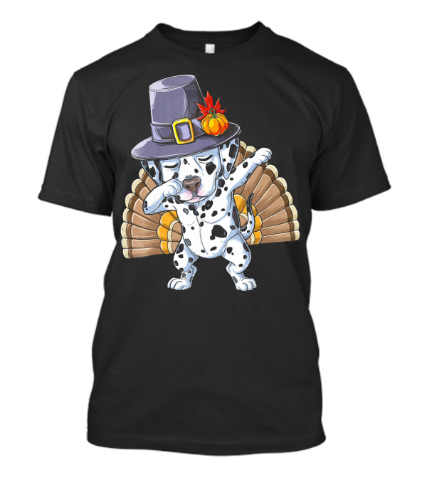 Thanksgiving Dabbing Dalmatian Pilgrim Hat Turkey Tail T-Shirt