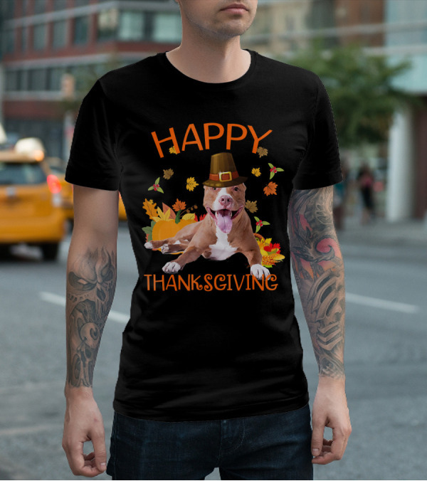 Happy Thanksgiving Pit Bull Turkey Funny Dogs T-Shirt