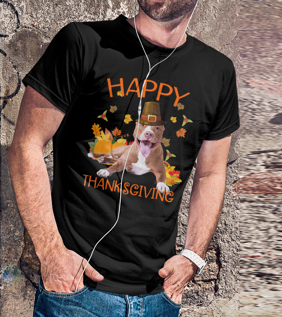 Happy Thanksgiving Pit Bull Turkey Funny Dogs T-Shirt