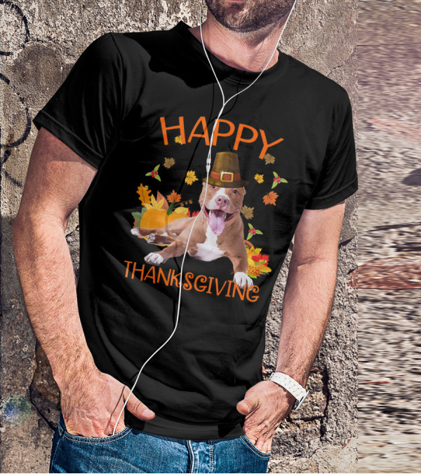 Happy Thanksgiving Pit Bull Turkey Funny Dogs T-Shirt