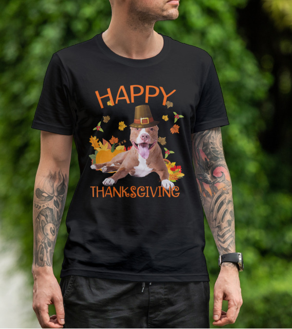 Happy Thanksgiving Pit Bull Turkey Funny Dogs T-Shirt