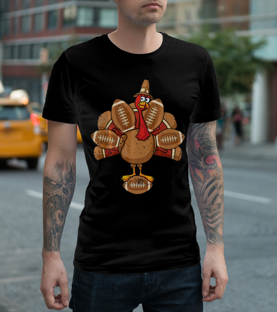 Thanksgiving Turkey with Football Feathers T-Shirt