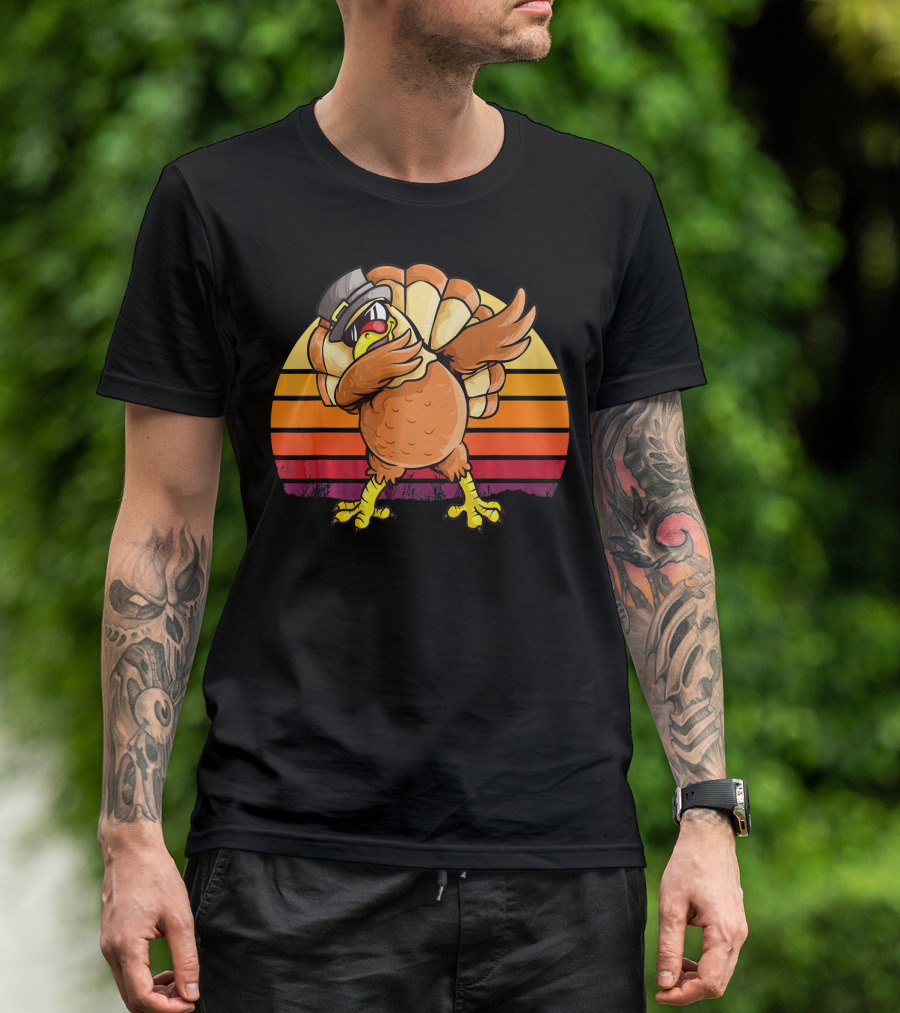 Dabbing Turkey Kids Boys Dab Hat Dance Vintage Sunset T-Shirt