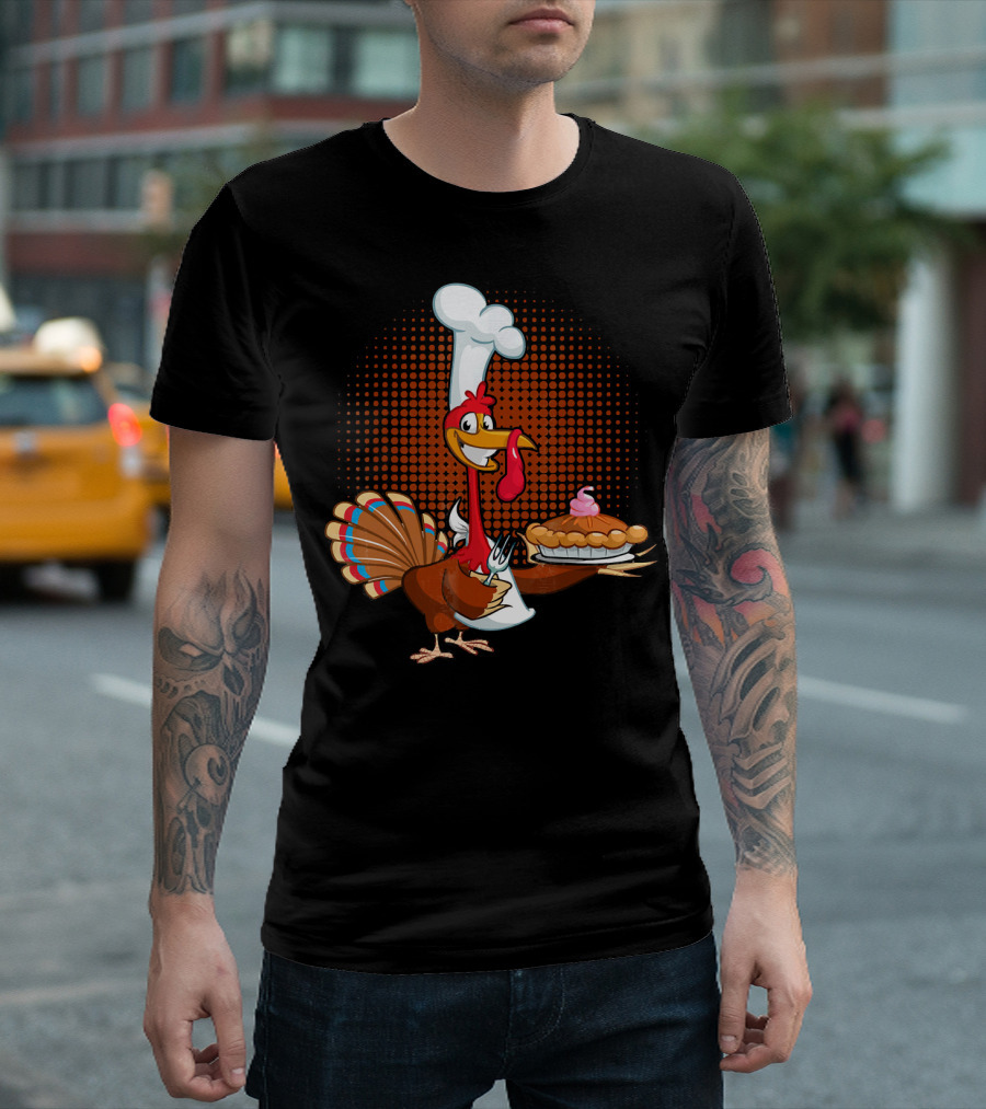 Turkey Chef Holding Pumpkin Pie T-Shirt