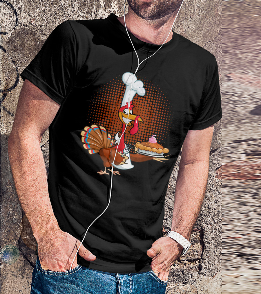 Turkey Chef Holding Pumpkin Pie T-Shirt