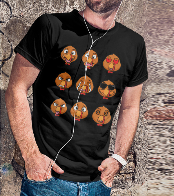 Funny Turkey Emoji Faces Expressions T-Shirt