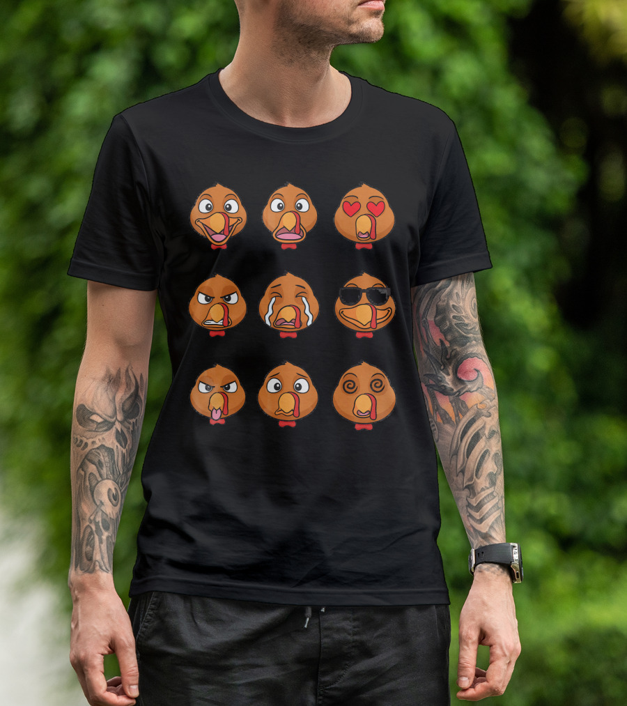 Funny Turkey Emoji Faces Expressions T-Shirt