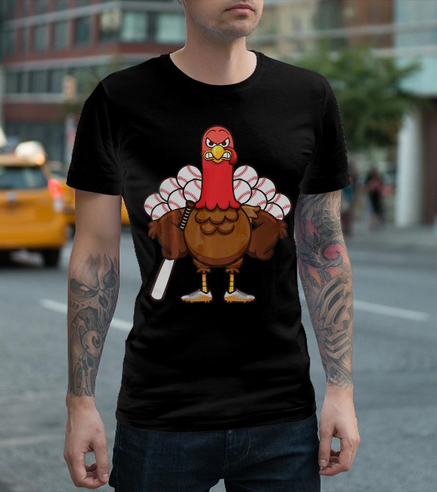 Gobble Turkey Baseball Player Thanksgiving Batter T-Shirt